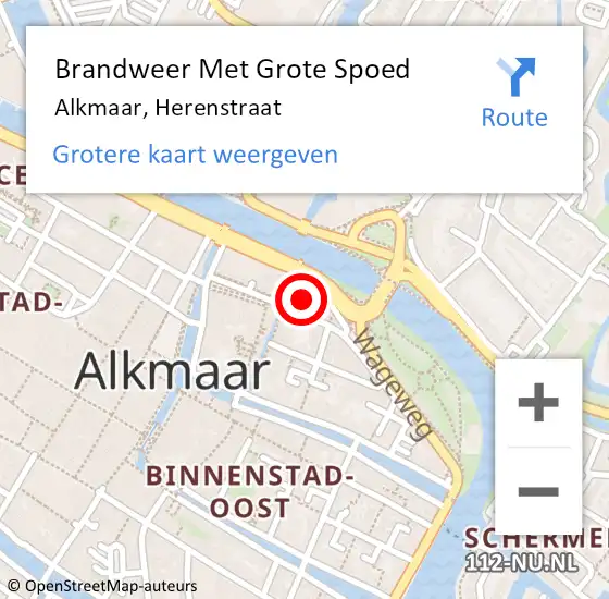 Locatie op kaart van de 112 melding: Brandweer Met Grote Spoed Naar Alkmaar, Herenstraat op 3 november 2023 11:38