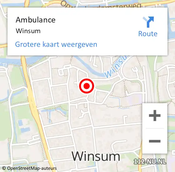 Locatie op kaart van de 112 melding: Ambulance Winsum op 13 september 2014 21:03