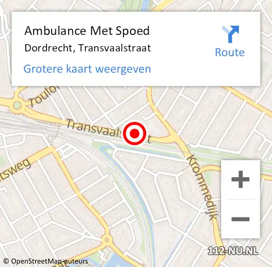 Locatie op kaart van de 112 melding: Ambulance Met Spoed Naar Dordrecht, Transvaalstraat op 3 november 2023 12:13