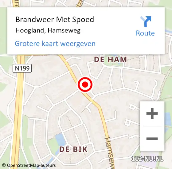 Locatie op kaart van de 112 melding: Brandweer Met Spoed Naar Hoogland, Hamseweg op 3 november 2023 12:17