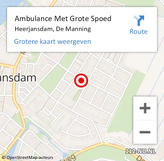 Locatie op kaart van de 112 melding: Ambulance Met Grote Spoed Naar Heerjansdam, De Manning op 3 november 2023 12:19