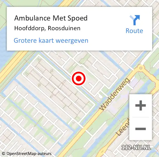 Locatie op kaart van de 112 melding: Ambulance Met Spoed Naar Hoofddorp, Roosduinen op 3 november 2023 12:22