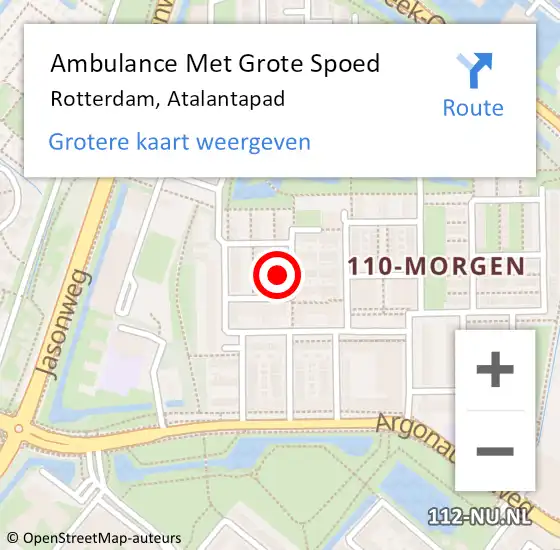 Locatie op kaart van de 112 melding: Ambulance Met Grote Spoed Naar Rotterdam, Atalantapad op 3 november 2023 12:27