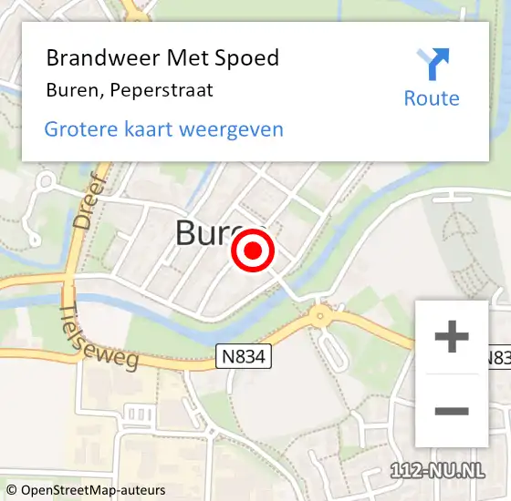 Locatie op kaart van de 112 melding: Brandweer Met Spoed Naar Buren, Peperstraat op 3 november 2023 12:46