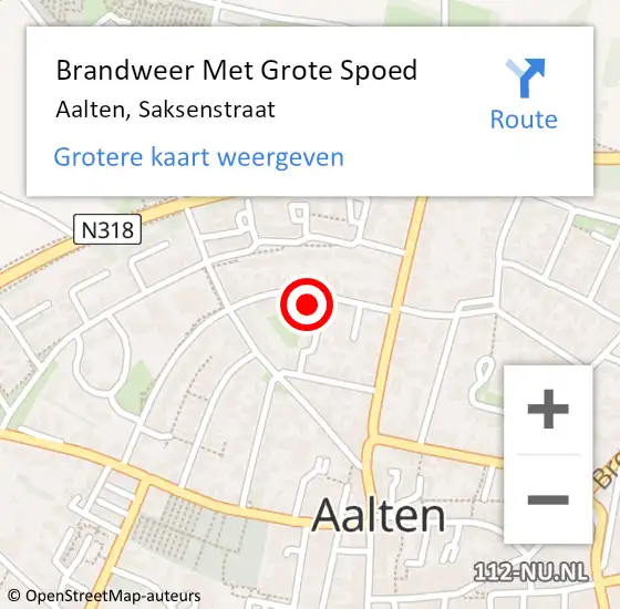 Locatie op kaart van de 112 melding: Brandweer Met Grote Spoed Naar Aalten, Saksenstraat op 3 november 2023 12:49