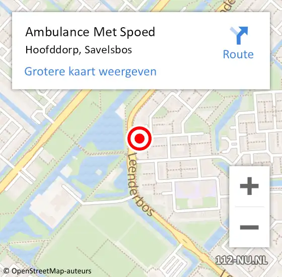 Locatie op kaart van de 112 melding: Ambulance Met Spoed Naar Hoofddorp, Savelsbos op 3 november 2023 13:22