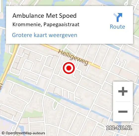 Locatie op kaart van de 112 melding: Ambulance Met Spoed Naar Krommenie, Papegaaistraat op 3 november 2023 13:58