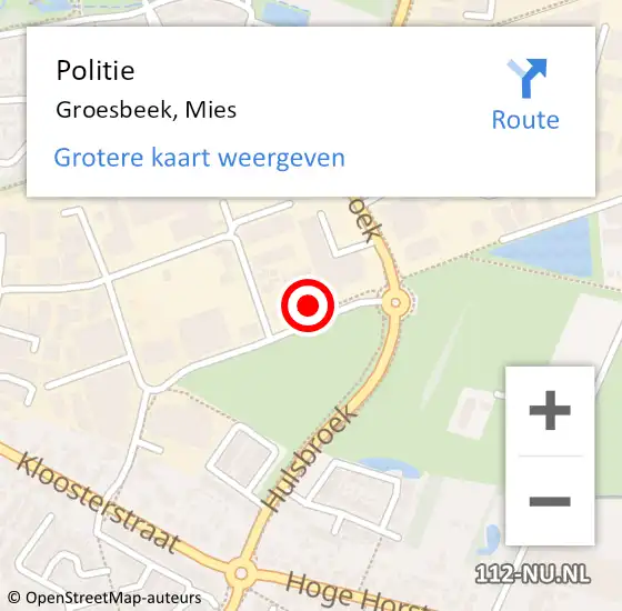 Locatie op kaart van de 112 melding: Politie Groesbeek, Mies op 3 november 2023 14:14