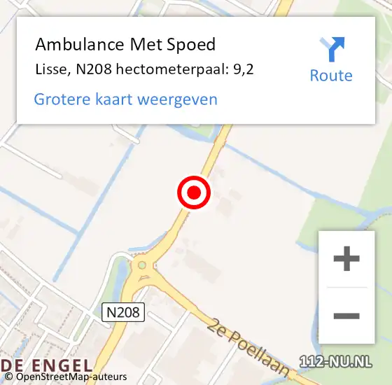 Locatie op kaart van de 112 melding: Ambulance Met Spoed Naar Lisse, N208 hectometerpaal: 9,2 op 3 november 2023 14:33