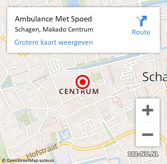 Locatie op kaart van de 112 melding: Ambulance Met Spoed Naar Schagen, Makado Centrum op 3 november 2023 14:41
