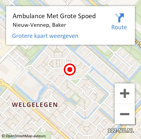 Locatie op kaart van de 112 melding: Ambulance Met Grote Spoed Naar Nieuw-Vennep, Baker op 3 november 2023 14:46