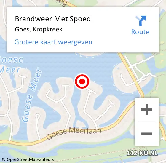 Locatie op kaart van de 112 melding: Brandweer Met Spoed Naar Goes, Kropkreek op 3 november 2023 15:17