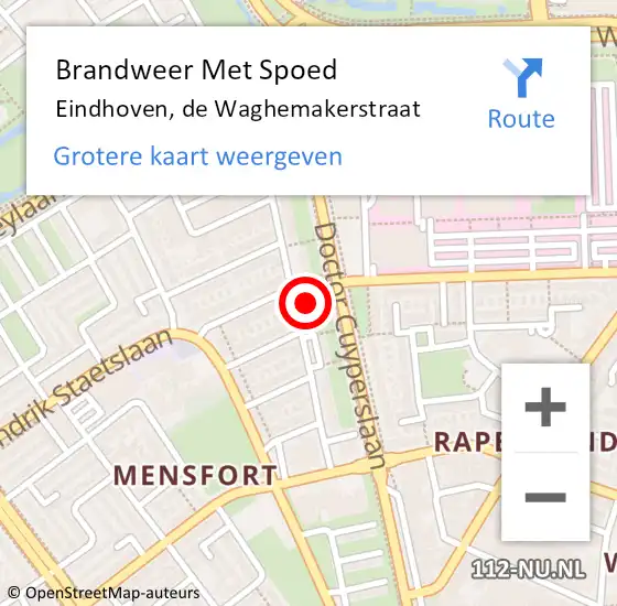 Locatie op kaart van de 112 melding: Brandweer Met Spoed Naar Eindhoven, de Waghemakerstraat op 3 november 2023 15:36