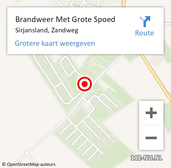 Locatie op kaart van de 112 melding: Brandweer Met Grote Spoed Naar Sirjansland, Zandweg op 13 september 2014 21:57