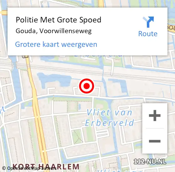 Locatie op kaart van de 112 melding: Politie Met Grote Spoed Naar Gouda, Voorwillenseweg op 3 november 2023 16:20