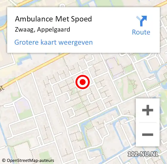 Locatie op kaart van de 112 melding: Ambulance Met Spoed Naar Zwaag, Appelgaard op 3 november 2023 16:25