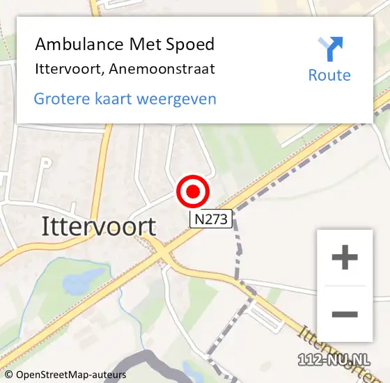 Locatie op kaart van de 112 melding: Ambulance Met Spoed Naar Ittervoort, Anemoonstraat op 3 november 2023 16:28