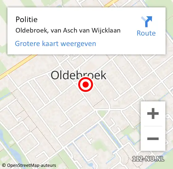 Locatie op kaart van de 112 melding: Politie Oldebroek, van Asch van Wijcklaan op 3 november 2023 16:46