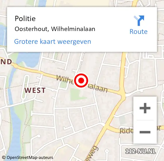 Locatie op kaart van de 112 melding: Politie Oosterhout, Wilhelminalaan op 3 november 2023 16:51