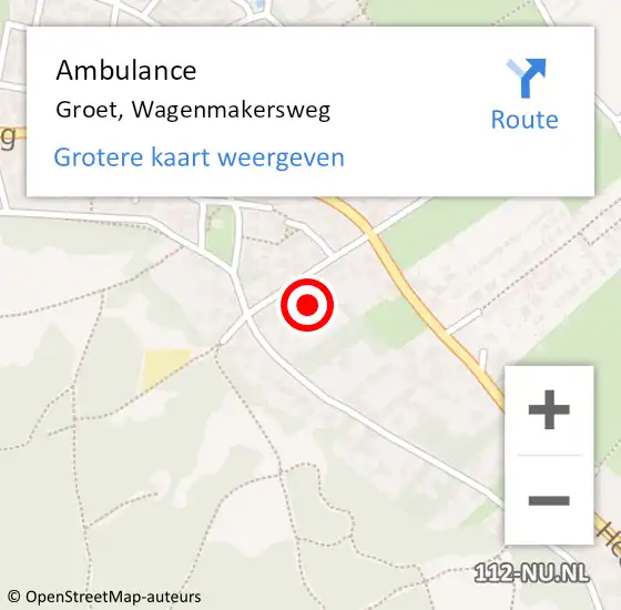 Locatie op kaart van de 112 melding: Ambulance Groet, Wagenmakersweg op 3 november 2023 17:32