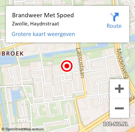 Locatie op kaart van de 112 melding: Brandweer Met Spoed Naar Zwolle, Haydnstraat op 3 november 2023 17:42