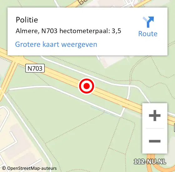 Locatie op kaart van de 112 melding: Politie Almere, N703 hectometerpaal: 3,5 op 3 november 2023 17:49