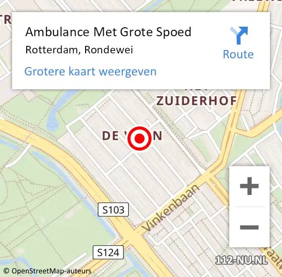 Locatie op kaart van de 112 melding: Ambulance Met Grote Spoed Naar Rotterdam, Rondewei op 3 november 2023 17:51