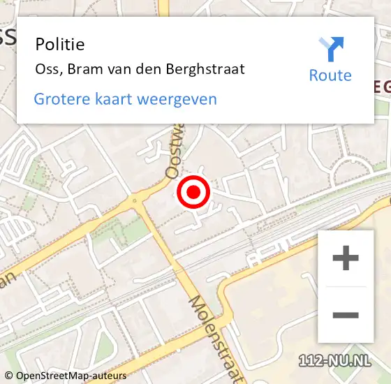 Locatie op kaart van de 112 melding: Politie Oss, Bram van den Berghstraat op 3 november 2023 18:09