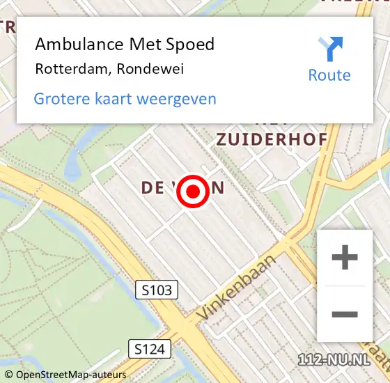Locatie op kaart van de 112 melding: Ambulance Met Spoed Naar Rotterdam, Rondewei op 3 november 2023 18:09