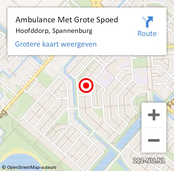 Locatie op kaart van de 112 melding: Ambulance Met Grote Spoed Naar Hoofddorp, Spannenburg op 3 november 2023 18:17