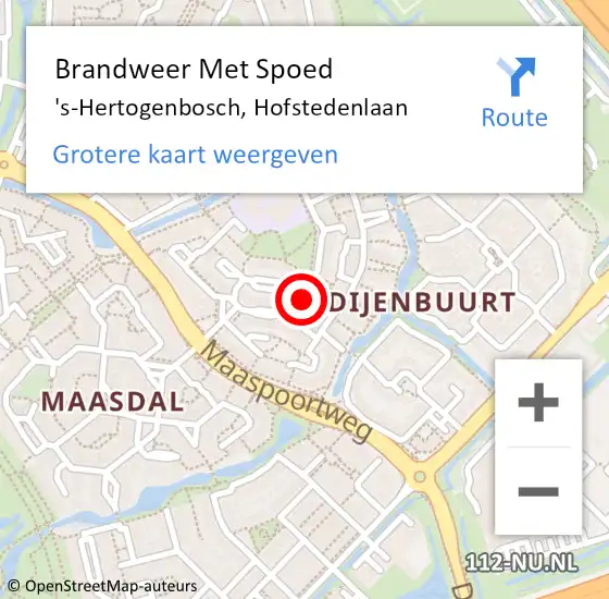 Locatie op kaart van de 112 melding: Brandweer Met Spoed Naar 's-Hertogenbosch, Hofstedenlaan op 3 november 2023 18:40