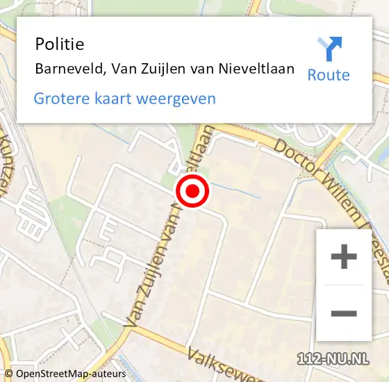 Locatie op kaart van de 112 melding: Politie Barneveld, Van Zuijlen van Nieveltlaan op 3 november 2023 18:55