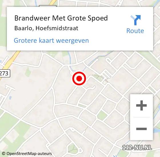 Locatie op kaart van de 112 melding: Brandweer Met Grote Spoed Naar Baarlo, Hoefsmidstraat op 3 november 2023 19:05