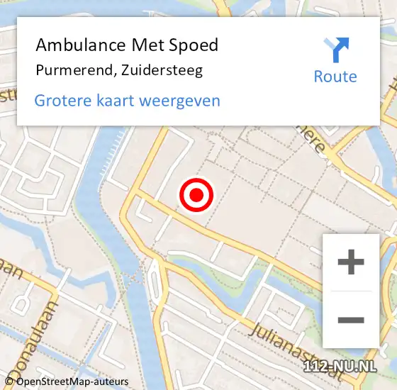 Locatie op kaart van de 112 melding: Ambulance Met Spoed Naar Purmerend, Zuidersteeg op 3 november 2023 19:25