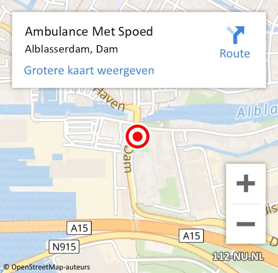 Locatie op kaart van de 112 melding: Ambulance Met Spoed Naar Alblasserdam, Dam op 3 november 2023 19:30