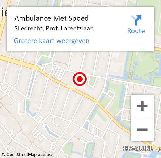 Locatie op kaart van de 112 melding: Ambulance Met Spoed Naar Sliedrecht, Prof. Lorentzlaan op 3 november 2023 19:41