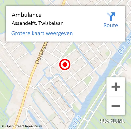 Locatie op kaart van de 112 melding: Ambulance Assendelft, Twiskelaan op 3 november 2023 19:54