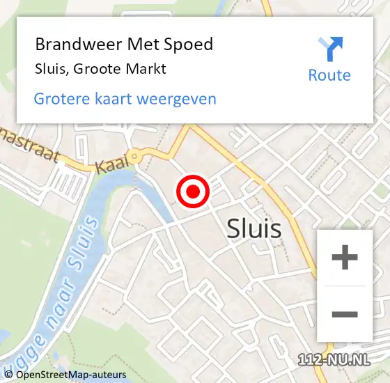 Locatie op kaart van de 112 melding: Brandweer Met Spoed Naar Sluis, Groote Markt op 3 november 2023 20:06