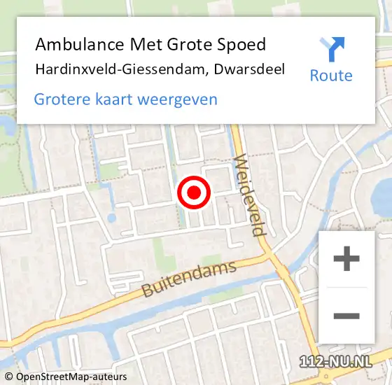 Locatie op kaart van de 112 melding: Ambulance Met Grote Spoed Naar Hardinxveld-Giessendam, Dwarsdeel op 3 november 2023 20:08