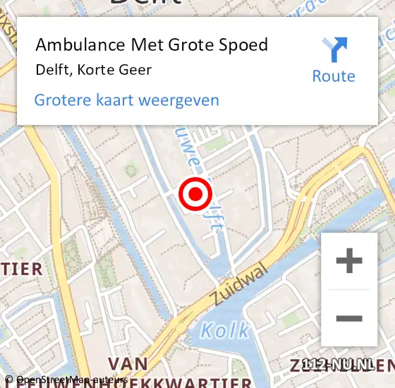 Locatie op kaart van de 112 melding: Ambulance Met Grote Spoed Naar Delft, Korte Geer op 3 november 2023 20:12