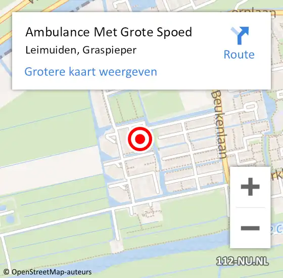 Locatie op kaart van de 112 melding: Ambulance Met Grote Spoed Naar Leimuiden, Graspieper op 3 november 2023 20:40