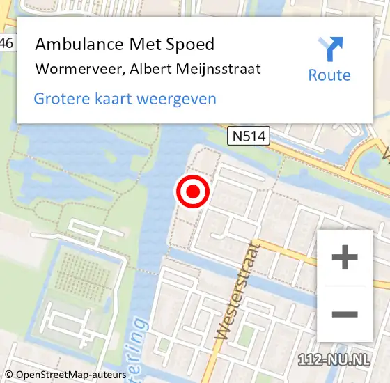 Locatie op kaart van de 112 melding: Ambulance Met Spoed Naar Wormerveer, Albert Meijnsstraat op 3 november 2023 21:04
