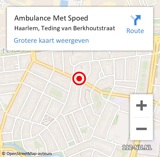 Locatie op kaart van de 112 melding: Ambulance Met Spoed Naar Haarlem, Teding van Berkhoutstraat op 3 november 2023 21:06