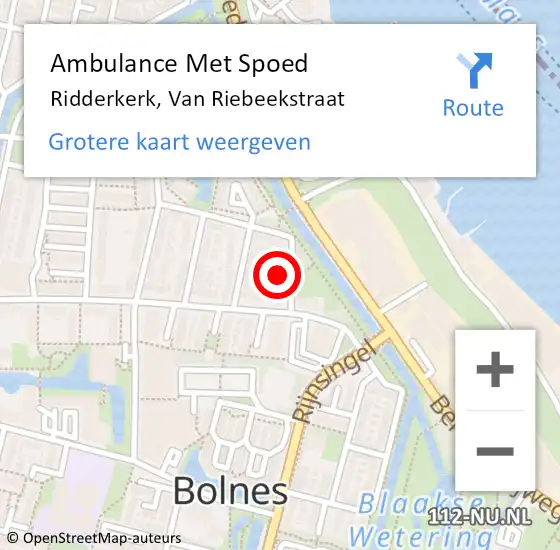 Locatie op kaart van de 112 melding: Ambulance Met Spoed Naar Ridderkerk, Van Riebeekstraat op 3 november 2023 21:59