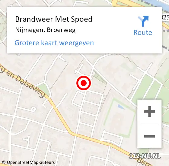 Locatie op kaart van de 112 melding: Brandweer Met Spoed Naar Nijmegen, Broerweg op 3 november 2023 22:20