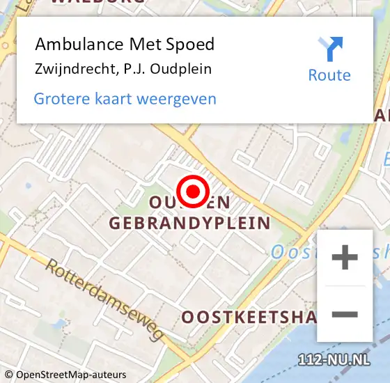 Locatie op kaart van de 112 melding: Ambulance Met Spoed Naar Zwijndrecht, P.J. Oudplein op 3 november 2023 22:57