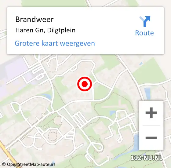 Locatie op kaart van de 112 melding: Brandweer Haren Gn, Dilgtplein op 3 november 2023 23:12