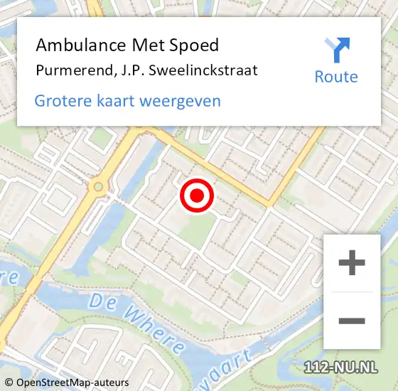 Locatie op kaart van de 112 melding: Ambulance Met Spoed Naar Purmerend, J.P. Sweelinckstraat op 3 november 2023 23:19