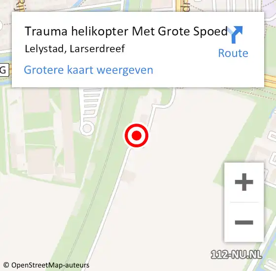 Locatie op kaart van de 112 melding: Trauma helikopter Met Grote Spoed Naar Lelystad, Larserdreef op 4 november 2023 00:12