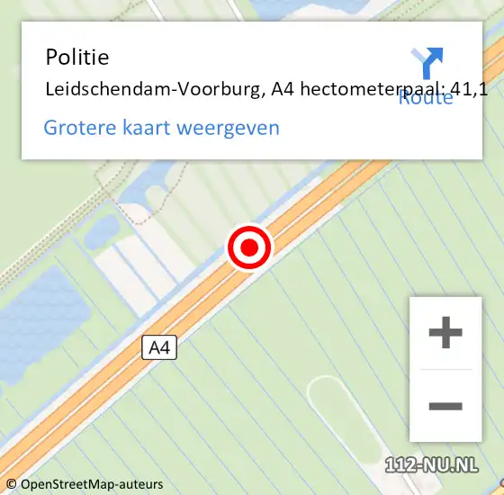 Locatie op kaart van de 112 melding: Politie Leidschendam-Voorburg, A4 hectometerpaal: 41,1 op 4 november 2023 00:19